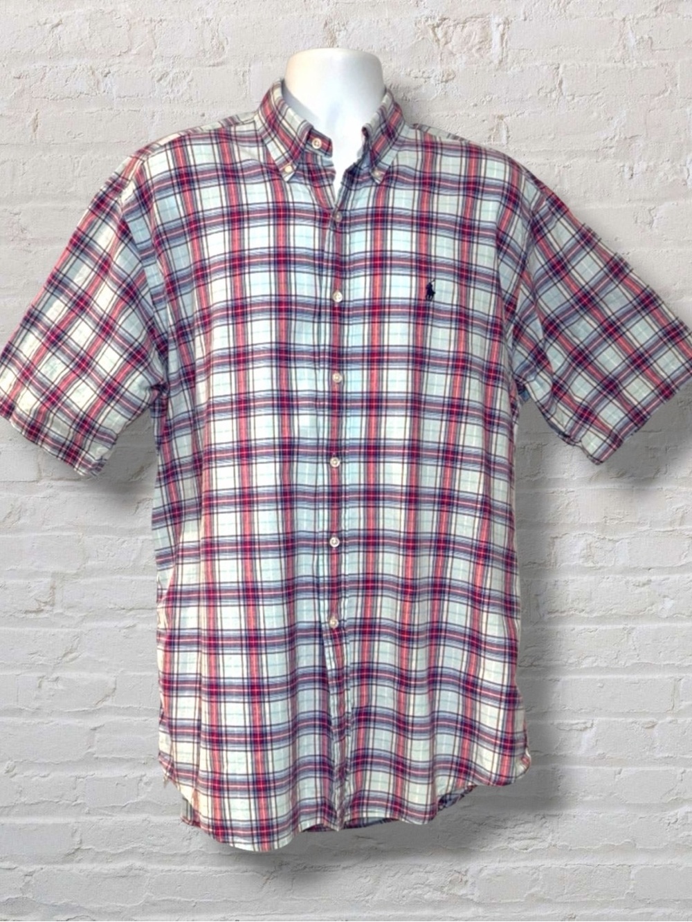 Ralph Lauren Plaid Short Sleeve Button-Down Shirt Size L Classic Fit